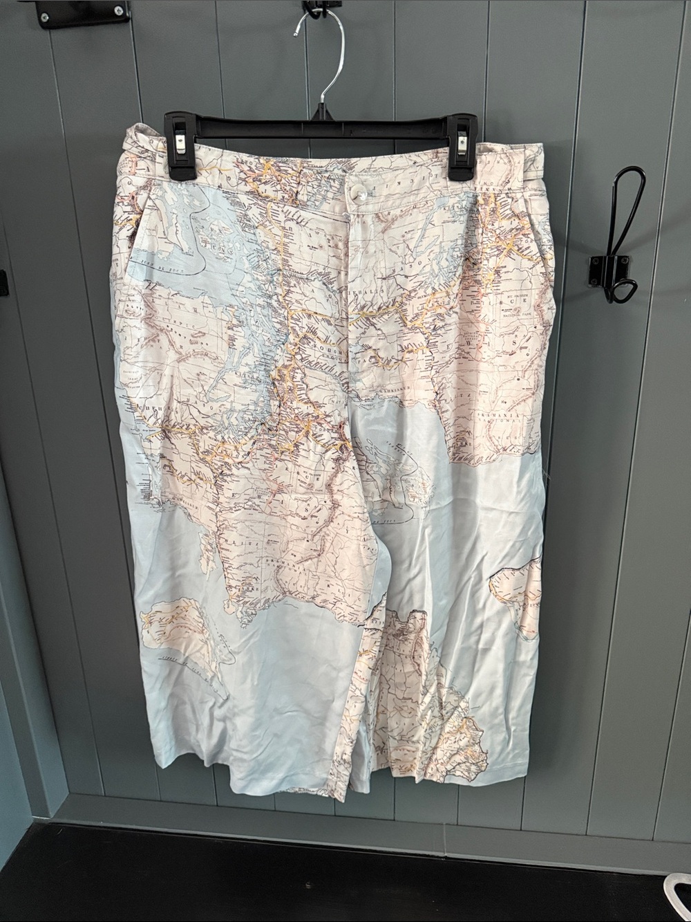 Maeve Anthropologie Map Print Wide-Leg culottes in Pale Blue and Cream